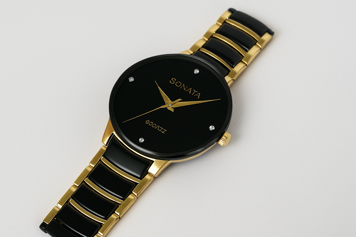 original Sonata Quartz Watch – Elegant Black & Gold Design"