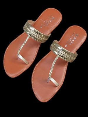 Stylish Golden PU Leather Kolhapuri Chappal for Women