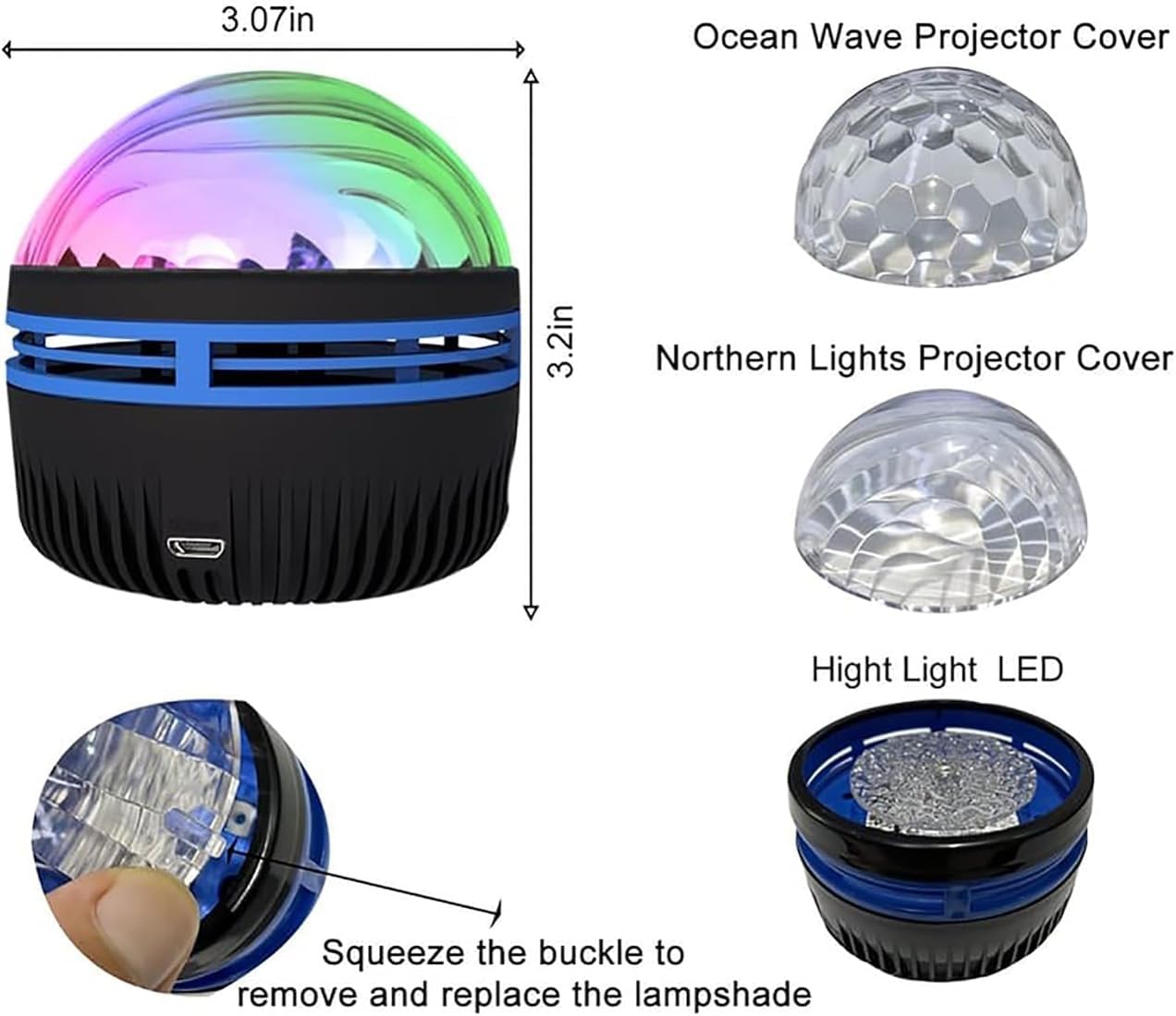 Led Starry Galaxy Projector Night Light Rotating Star Moon Lamp Bedroom