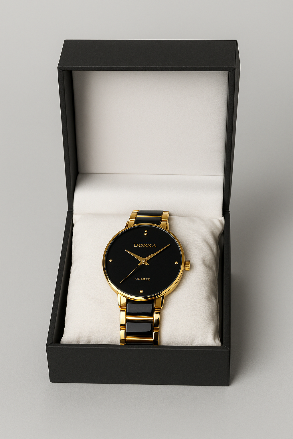 original Sonata Quartz Watch – Elegant Black & Gold Design"