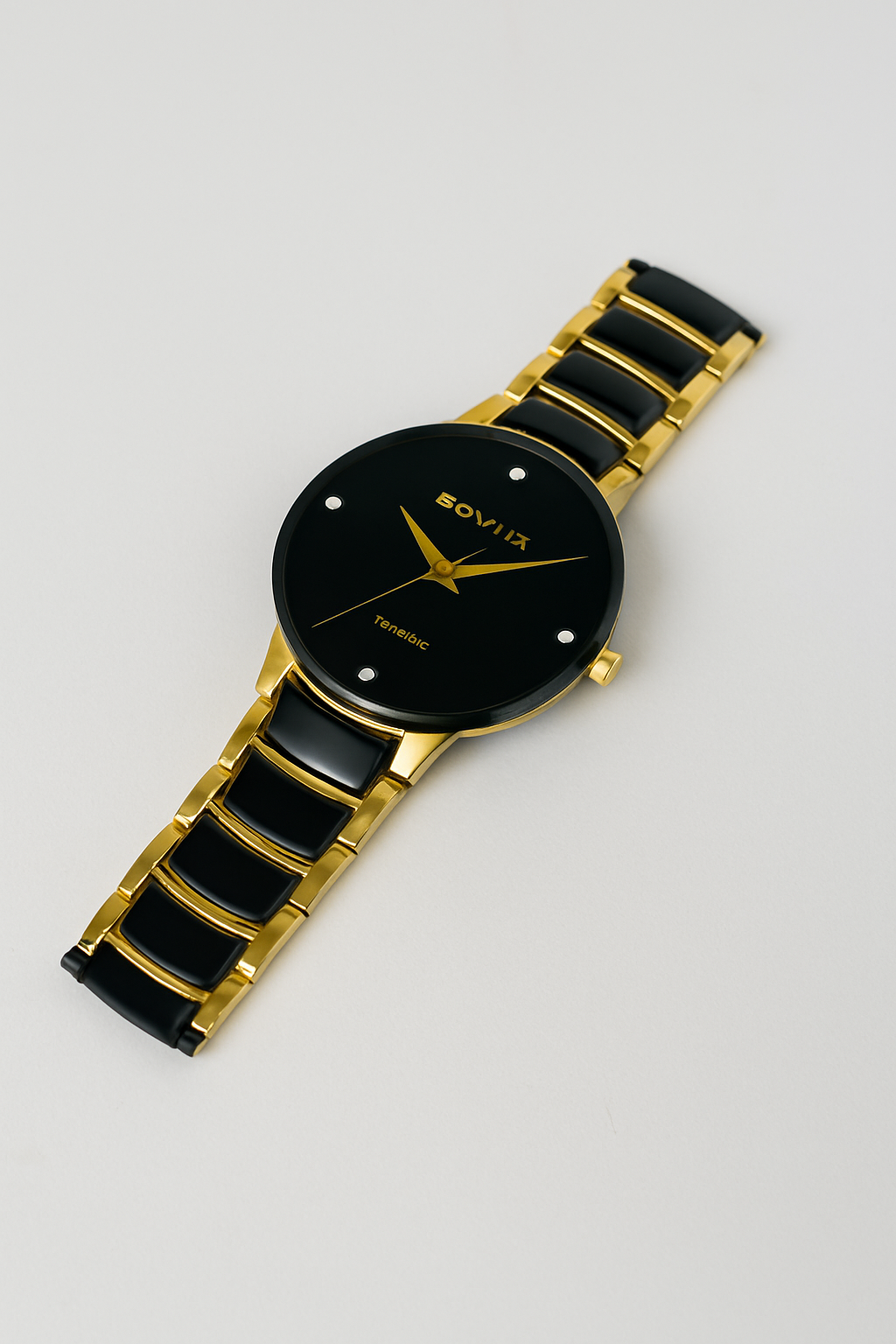 original Sonata Quartz Watch – Elegant Black & Gold Design"