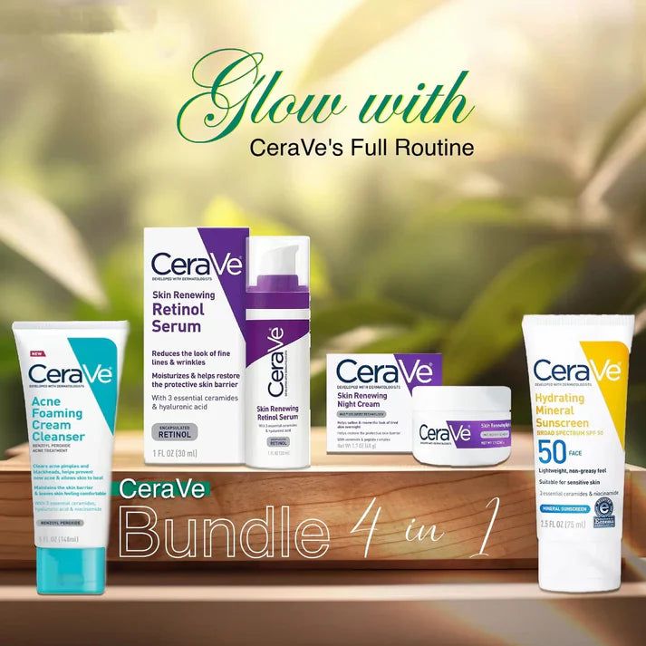 Cerave 4 In 1 Skincare Kit Night Cream, Sunblock, Cleanser