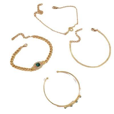 4 Pcs Gold Plated Charms Hanging Bracelet Set with Rhinestones