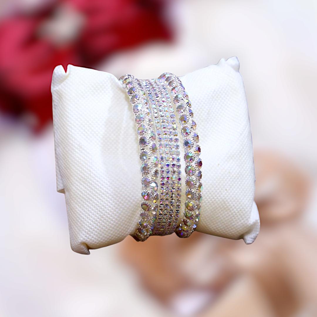 6 Pcs Gold Plated Turkish Design Kara Bangles with Crystal Accents