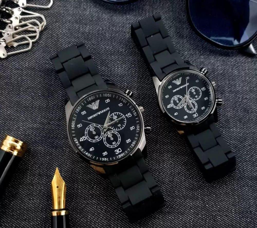 2 Pcs Unisex Stainless Steel Chronograph Couple Watches