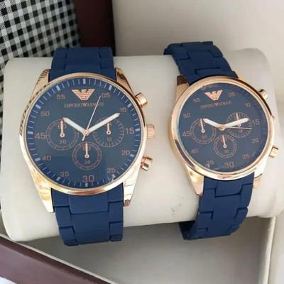 2 Pcs Unisex Stainless Steel Chronograph Couple Watches
