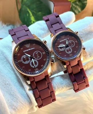 2 Pcs Unisex Stainless Steel Chronograph Couple Watches